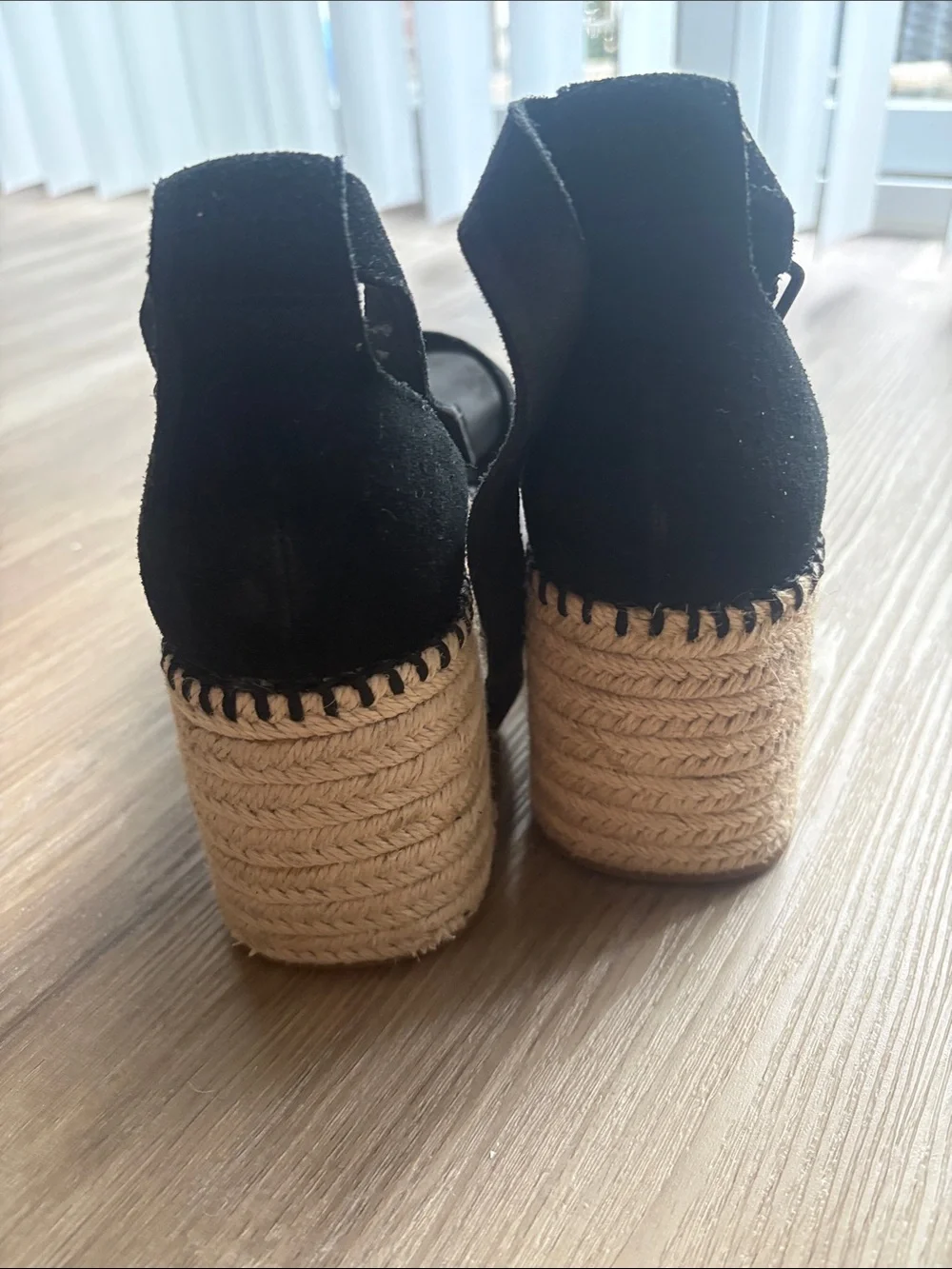 Toms Black Suede Platform Espadrille Sandals